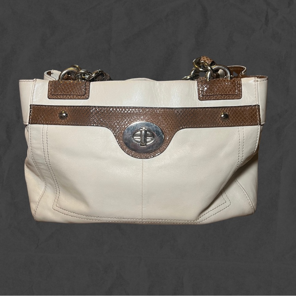 Coach Cream and Brown Shoulder Bag